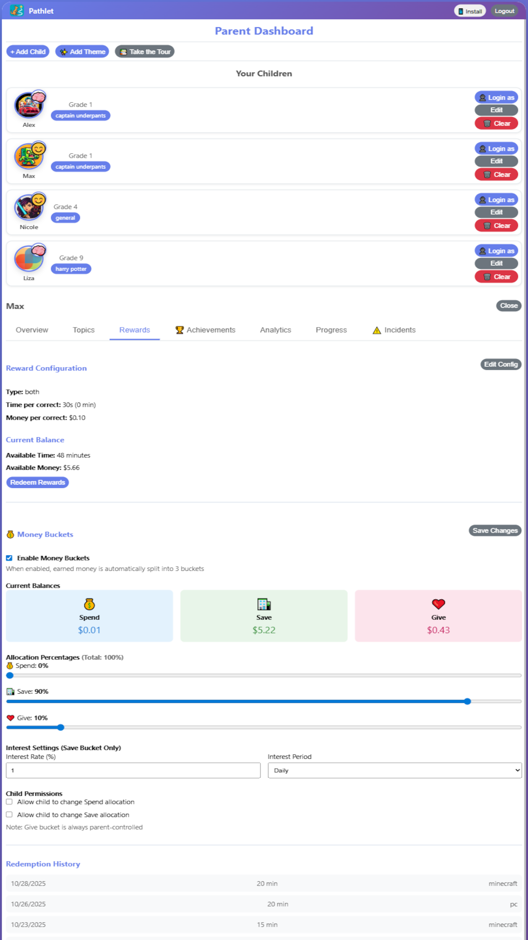 Parent Dashboard - Overview and Analytics